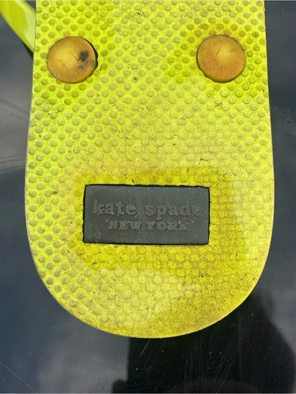 kate spade Neon Yellow Strap Multicolor Wave Pattern Flip Flops